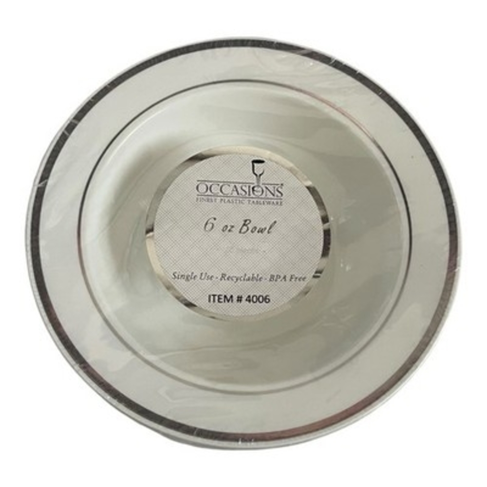 Occasions 6oz Plastic Bowls Silver Rim Disposable 40pc Wedding Party New